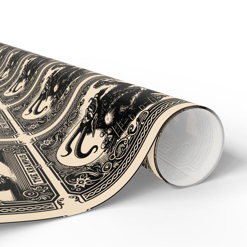 Krampus Wrapping Paper Roll, Vintage Tarot Card, Goth Christmas Gift Wrap, Creepmas Holiday Wrap, Merry Gothmas, Witchy Horror Lover Gift image 4
