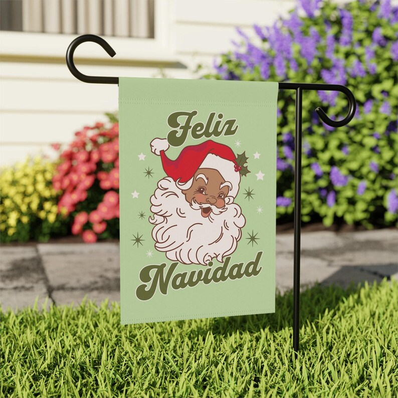 Feliz Navidad Garden Flag Spanish Christmas House Banner Brown Santa Decor Vintage Christmas Flag Mexican Santa Yard Decor Latinx Santa image 2