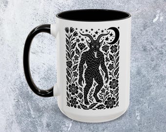 Krampus Linocut Goth Christmas 11 15 oz Mug , Anti Christmas Coffee Cup, Creepmas Holiday Gift, Gothmas Horror Lover Gift