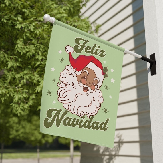 Feliz Navidad Garden Flag Spanish Christmas House Banner Brown Santa Decor Vintage Christmas Flag Mexican Santa Yard Decor Latinx Santa