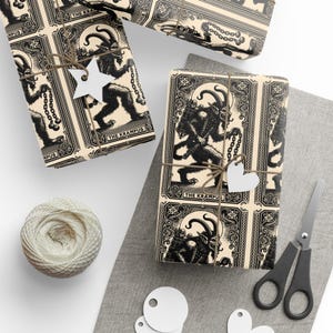 Krampus Wrapping Paper Roll, Vintage Tarot Card, Goth Christmas Gift Wrap, Creepmas Holiday Wrap, Merry Gothmas, Witchy Horror Lover Gift image 2