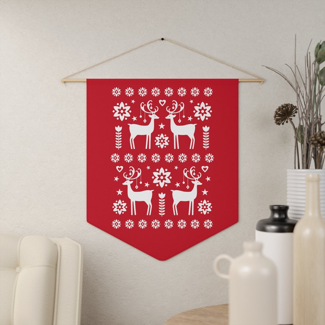 View of Scandinavian Christmas Decor Vintage Reindeer Flag Pennant Banner Hygge ...