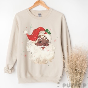 Black Santa Shirt Vintage Christmas Sweatshirt Retro Cute Santa Shirt Afrocentric Santa African American Santa Claus Sweater Plus Size