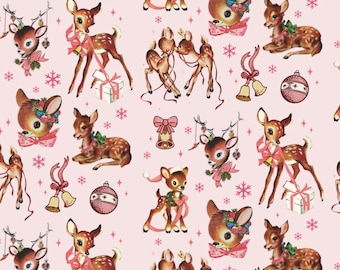 Pink Christmas Wrapping Paper Retro Reindeer Gift Wrap Cute Vintage Reindeer Wrapping Paper Kids Gift Wrap Holiday Wrap Mid Century Modern