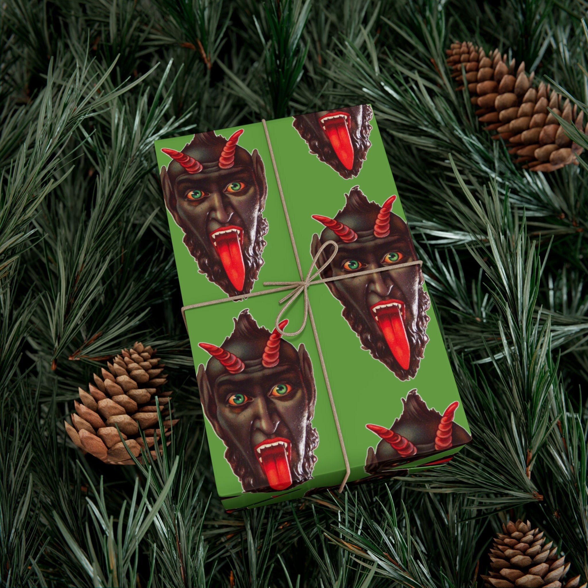 Krampus Wrapping Paper, Black Gift Wrap Roll, Creepy Xmas