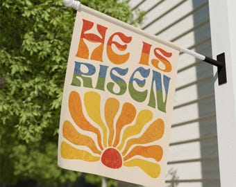 He is Risen Easter Garden Flag Christian Flag Boho Rainbow Religious Yard Decor Jesus Yard Sign Happy Easter Spring House Banner