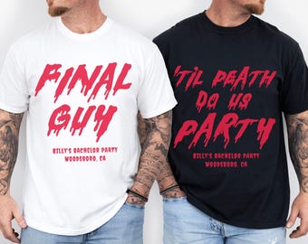 Custom Halloween Bachelor Party Comfort Colors Shirt Final Guy Slasher Horror Spooky Team Groom Til Death Personalized Stag Party Matching T