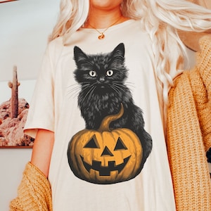 Vintage Halloween Shirt Black Cat Pumpkin Comfort Colors Shirt Witchy Shirt Black Cat Shirt Fall Clothing Witchy Gift for Her Plus Size