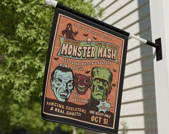Vintage Halloween Garden Flag Retro Monster Movie Halloween Decor Dracula Frankenstein Horror Movie Lover Spooky 50's 60's Halloween Decor