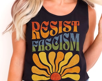 Resist Fascism Tank Top Comfort Colors Anti Trump Shirt Retro Boho Groovy Feminist Gift Pro Choice Tank Protest Democrat LGBTQIA Rainbow