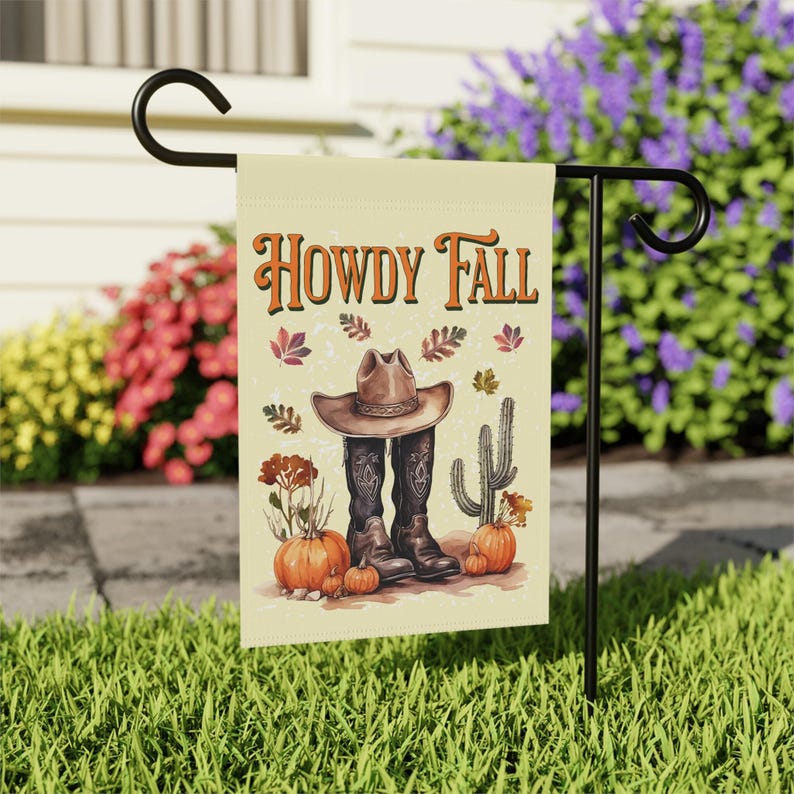 Howdy Fall Flag Western Autumn Garden Flag Thanksgiving Flag Southwest Flag Cowboy Boot Outdoor Flag Cactus Farmhouse Country Porch Sign image 5