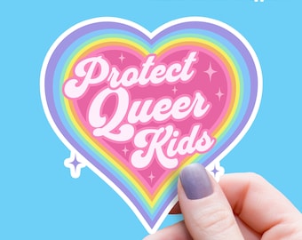 Protect Queer Kids Sticker Cute Kawaii Sticker LGBTQIA Sticker Transgender Sticker Gay Rainbow Flag Vinyl Decal Protest Sticker Laptop