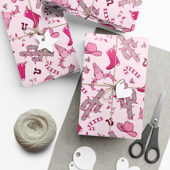Western Christmas Wrapping Paper Cute Cowgirl Pink Christmas Gift Wrap Rodeo Girls Gift Wrap Vintage Country Retro Cowboy Wrapping Paper