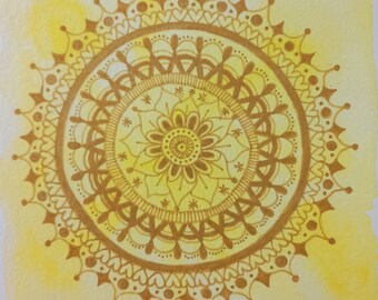 KUMA - Yellow and Gold Mandala - High Vibrations High Frequencies Intuitive Art Hand Drawn Watercolor and Markers
