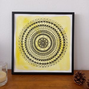 LUCE, l'espansione della Luce, incorniciata - Mandala giallo e nero