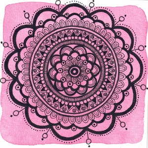VOLAE - Mandala rosa e nero - Alte vibrazioni Alte frequenze Arte intuitiva Acquerello e pennarelli disegnati a mano