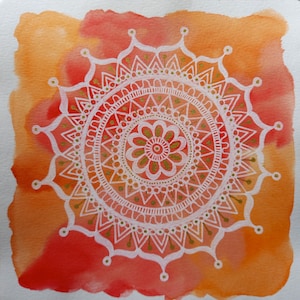 RUMBA - Mandala arancione, bianco e oro - Alte vibrazioni, alte frequenze, arte intuitiva, acquerello e pennarelli disegnati a mano