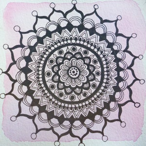 LAËTIL - Mandala rosa e oro - Alte vibrazioni Alte frequenze Arte intuitiva Acquerello e pennarelli disegnati a mano