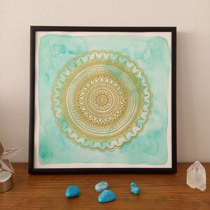 KULANA - incorniciato - Mandala verde smeraldo e oro