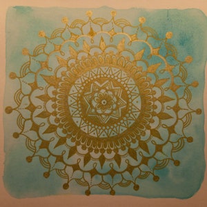 TROPIC - Mandala verde e oro Alte vibrazioni Alte frequenze Arte intuitiva Disegnata a mano Acquerello e pennarelli acrilici
