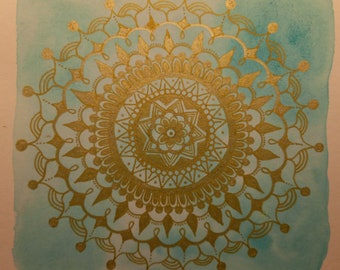 TROPIC - Green and Gold Mandala High Vibrations High Frequencies Intuitive Art Hand Drawn Watercolor and Acrylic Markers