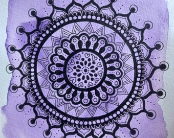 JOYCE - Purple and Black Mandala - High Vibrations High Frequencies Intuitive Art Hand Drawn Watercolor and Markers