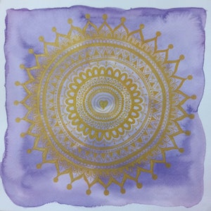 OJA - Mandala viola e oro - Vibrazioni elevate, Alte frequenze, Arte intuitiva, acquerelli e pennarelli acrilici disegnati a mano