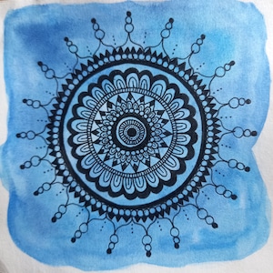 ORAÏA - Mandala blu e nero - Alte vibrazioni Alte frequenze Arte intuitiva Acquerello e pennarelli disegnati a mano