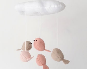 Cloud and 5 bird baby nursery mobile