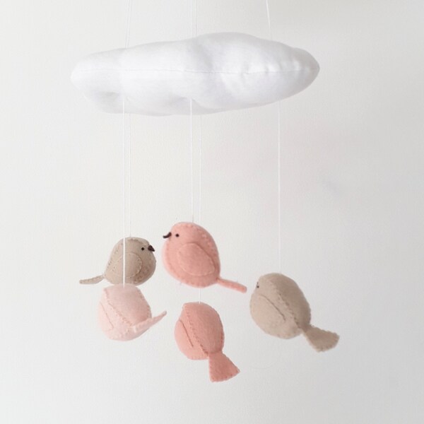 Mobile pour chambre de bébé nuage et 5 oiseaux