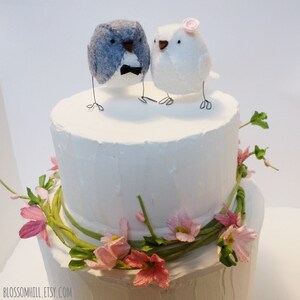 Wedding cake topper, lovebirds, wedding decoration, grey and white image 7