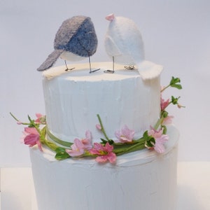 Wedding cake topper, lovebirds, wedding decoration, grey and white image 5