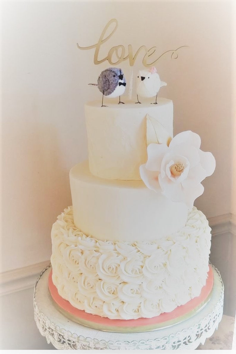 Wedding cake topper, lovebirds, wedding decoration, grey and white image 8