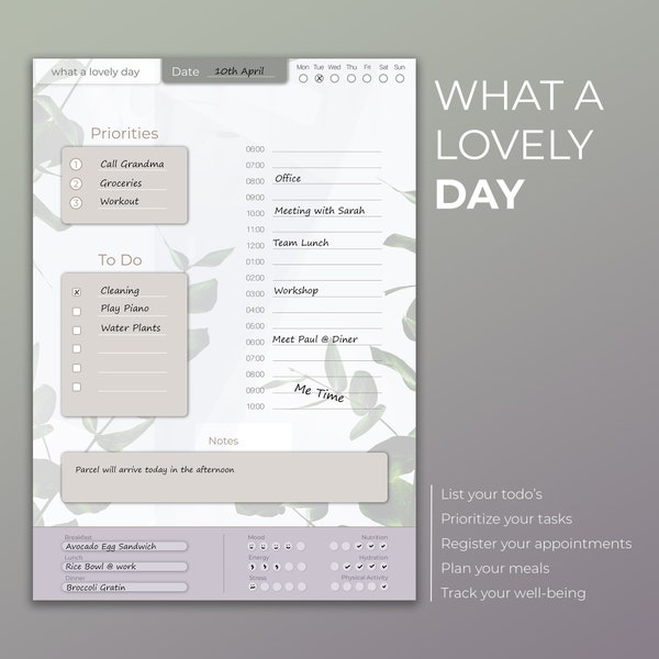 What a lovely Day - Daily Planner (printable)