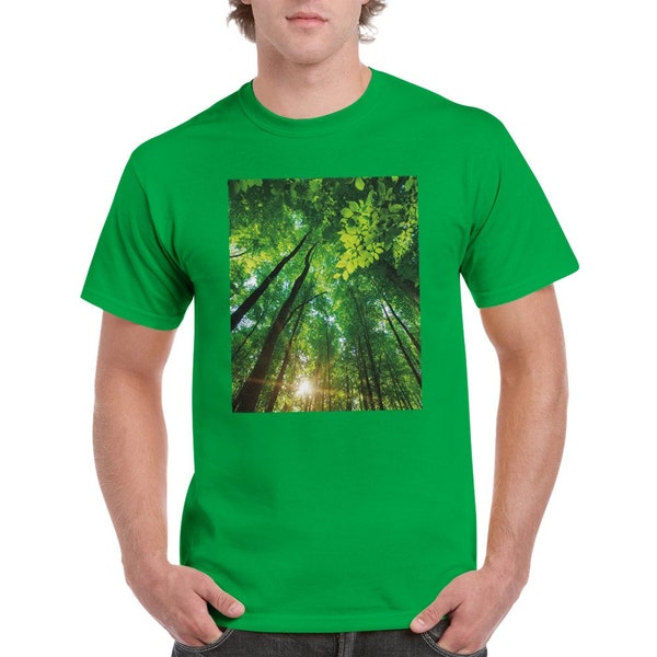 Green Nature Shirt: Eco-Friendly Tee, Botanical Print, Earthy Tones, Sustainable Fashion, Forest Inspired, Outdoor Adventure Apparel, Sunset