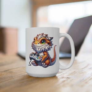 Bearded Dragon with Joystick Coffee Mug - Fun 15oz Ceramic Mug, Gamer Gift, Unique Bearded Dragon Design, Perfect for Reptile Lovers