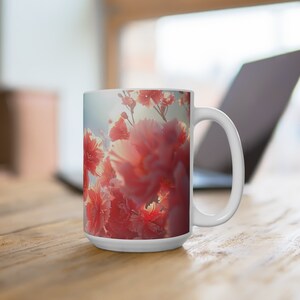 Beautiful Flowers XI Mug 15oz - Gorgeous pink flowers displayed on a floral coffee mug displaying vibrant colors and beauty. Gift for Mom.