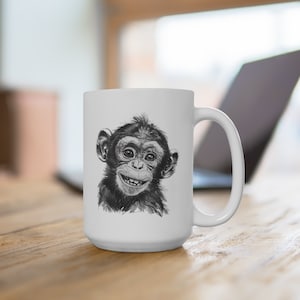 Adorable Baby Monkey Mug 15oz - This playful and Cute Animal Mug is great for Coffee or Tea Lovers.  Gift for Friends, Office Gift