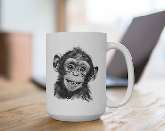 Adorable Baby Monkey Mug 15oz - This playful and Cute Animal Mug is great for Coffee or Tea Lovers.  Gift for Friends, Office Gift