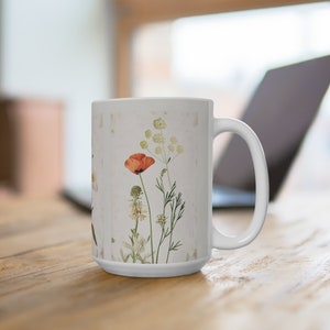 Beautiful Flowers III Mug 15oz - Elegant Floral Print Coffee Mug, Charming Flower Blossom 15oz Ceramic Mug, Lovely Floral III 15oz mug.