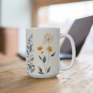 Best Beautiful Flowers III Mug 15oz - Elegant Floral Print Coffee Mug, Charming Flower Blossom 15oz Ceramic Mug, Lovely Floral III 15oz mug.