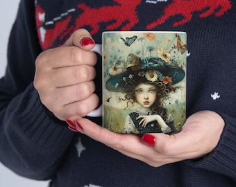 Whimsy Mug with Fairytale Illustrations, Beautifully Crafted 11oz Coffee Cup, Whimsical Ceramic Drinkware for Tea and Coffee Enthusiasts.