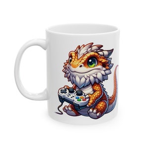 Bearded Dragon with Joystick Mug(11oz,) Dad&#39;s Gift, Video Game, Best Father&#39;s Day, Reptile Coffee Cup, Lizard, Gift for Gamer, Birthday Gift