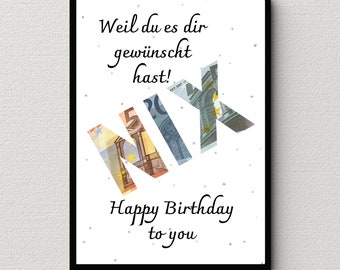 Cash gift birthday, Nix gift template, Nix cash gift to print, make cash gifts for birthdays, man, woman, friends, colleagues