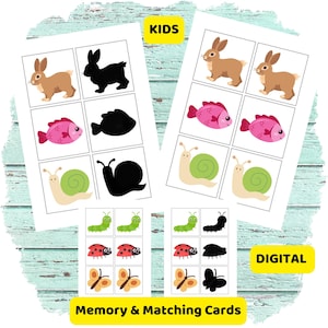 Memory und Matching Karten Tiere Lernspiel für Kinder Montessori inspiriert Gedächtnistraining & Zuordnungsspiel Download A4 Kinder Kita