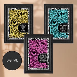 Set of 3 wall pictures love digital posters with sayings minimalist wall decoration for living room bedroom art A4 A3 A2 decoration prints