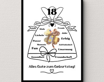 Regalo de cumpleaños en efectivo, regalo de embalaje en efectivo, regalo de cumplimiento de deseos en efectivo, regalo de tarjeta en efectivo, impresión digital, regalos de cumpleaños en efectivo, 18