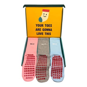 3 Pairs Pilates Grip Gift Socks Set Non Slip Yoga & Barre Unisex Cotton Socks