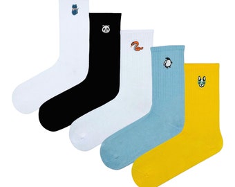 Animal Pattern Embroidered Socks / Novelty Socks / Gifts Socks / Cute Socks / Fun Socks / Unisex Socks / Animal Gifts