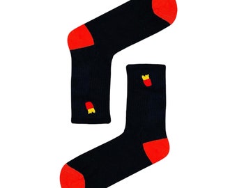 Embroidered Fries Socks / Novelty Socks / Gifts Socks / Cute Socks / Fun Socks / Unisex Socks